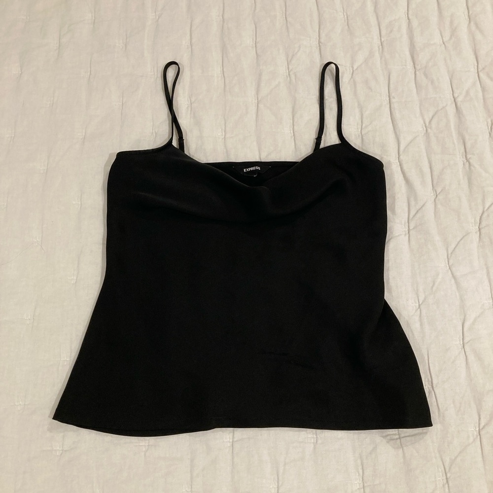 Express, Cowl Neck Satin Cami in Black XS
